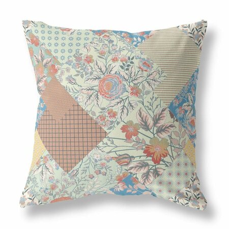 PALACEDESIGNS 18 in. Boho Floral Indoor & Outdoor Throw Pillow Cream Red & Blue PA3099189
